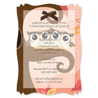 Owl Girl   Look Whooo's Having Twins   Personalized Baby Shower Vellum Overlay Invitations Toys & Games