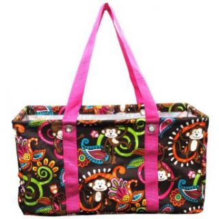 All Purpose Carry It All Large Collapsible Monkey Print Utility Tote Bag hotpink Clothing