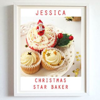 personalised christmas star cupcakes print by rossana novella wall decor