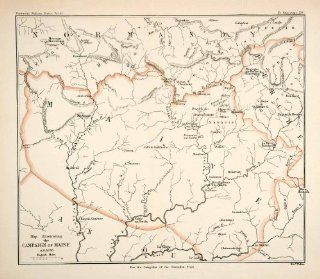 1882 Lithograph Ancient War Map France Normandy Maine Perchee Saonois Mayenne   Original Lithograph   Lithographic Prints