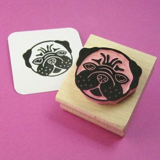 lovely pug hand carved rubber stamp by skull and cross buns