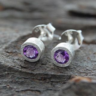 silver amethyst dot stud earrings by embers semi precious and gemstone designs