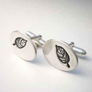 silver leaf motif cufflinks by ali bali jewellery