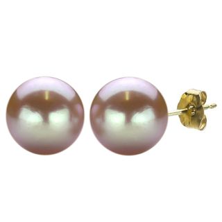 DaVonna 14k Yellow Gold Pink FW Pearl Stud Earrings (11 12 mm) DaVonna Pearl Earrings