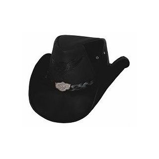 King of the Road Black Bullhide Leather Cowboy Hat with Eagle Concho at  Mens Clothing store