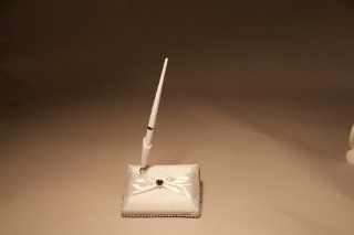 Pen and Holder, Matte Satin with Rhinestone Bling, White   Home And Garden Products