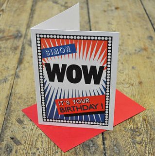 'wow' personalised birthday card by mary fellows
