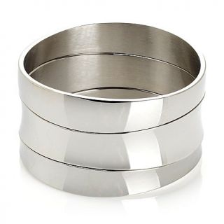 Jane Taylor Elements Stately Steel Set of 3 Wave Design Bangle Bracelets