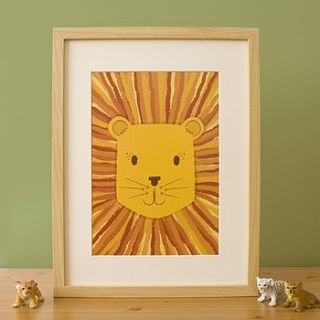 illustrated lion nursery print by joanne hawker