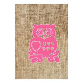 Funny Cute girly retro pink Owl heart  jute photo Invitation