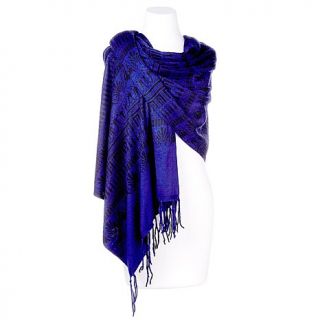 MarlaWynne Jacquard Knit Shawl with Fringe