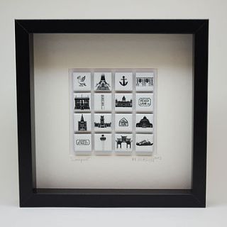 illustrated liverpool tiles in box frame by martha mitchell design
