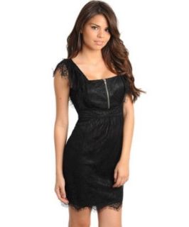 247 Frenzy Fringe Edged Lace Overlay Lined Dress   Black