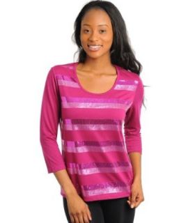 247 Frenzy Quarter Sleeve Front Sequin Embellished Top   Magenta (Small)