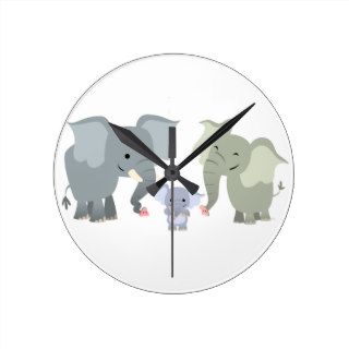 Cute Cartoon Elephant Family Wall Clock