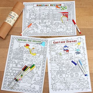 personalised boy's colouring poster set by made by ellis