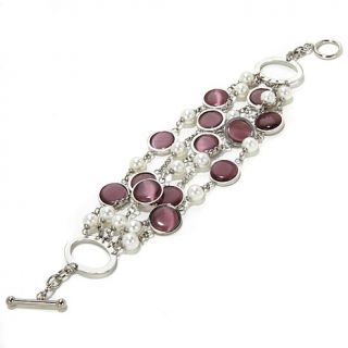 Stately Steel Multi Strand Simulated Pearl 8" Disc Bracelet