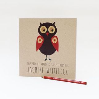 personalised owl notebook by lou brown designs