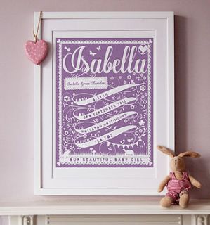 personalised ribbon new baby print by pepper print shop