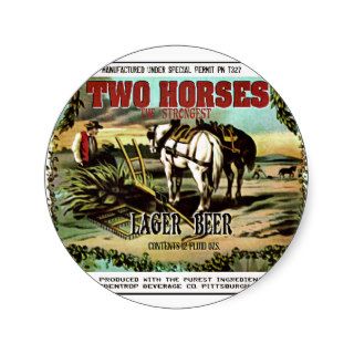 TWO HORSES IMAGINARY BEER ROUND STICKER