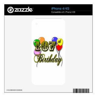 107th Birthday with Balloons Design Decal For iPhone 4