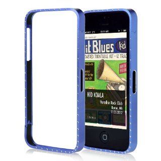 Excellent Chic Rhinestone Inlaid Style Metal Bumper Case For iPhone 5   Blue   Case for iphone Cell Phones & Accessories