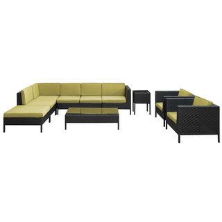 La Jolla Outdoor Rattan Espresso with Peridot Cushions 9 piece Set Modway Sofas, Chairs & Sectionals