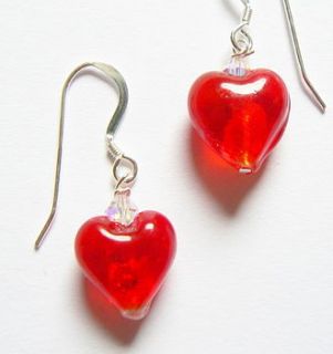 red venetian glass heart earrings by clutch and clasp