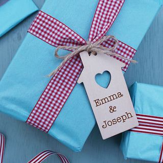 personalised wooden house gift tag by sparks living
