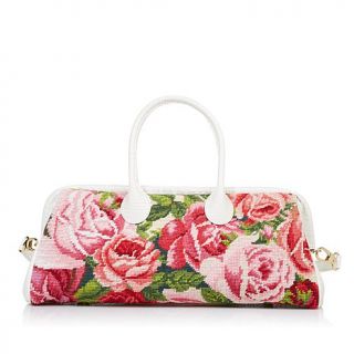 Clever Carriage Company Cabbage Rose Hand Needlepoint Leather Satchel
