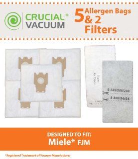5 Miele FJM Cloth Bags & 2 Filters fit Miele Series S241 S256i, S290 S291, S300i S399, S500 S578, S700 S758 and S4000 S4999, Part # 780510000010, Designed & Engineered by Crucial Vacuum   Household Vacuum Bags Canister