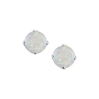 Prong Set 4 MM Natural Opal Earring Studs in 14K White Gold Jewelry