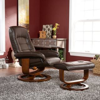 Bonded Leather Recliner with Side Table and Ottoman   Café Brown