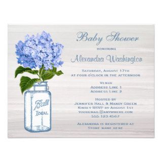 Chic Mason Jar & Blue Hydrangea Baby Shower Personalized Invitation