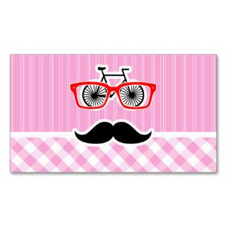 Funny Mustache; Pink Plaid; Checkered Business Card Templates