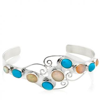 Jay King Ethiopian Opal and Turquoise Sterling Silver 6 1/2" Cuff Bracelet