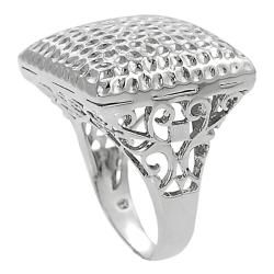 Silvertone Hammered Square Filigree Ring Fashion Rings