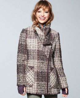 Jessica Simpson Asymmetrical Boucle Plaid Coat   Coats   Women
