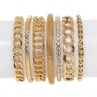 R.J. Graziano "Go Luxe" 7 piece Metal Link and Crystal Bangle Bracelet Set