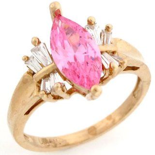 10k Solid Gold Pink CZ October Birthstone CZ Baguette Ring Jewelry