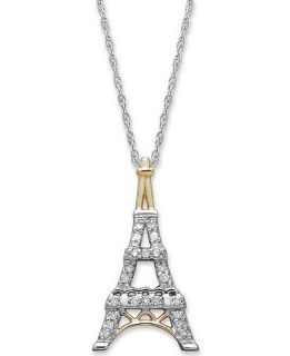 Diamond Necklace, 14k Gold and Sterling Silver Diamond Eiffel Tower Pendant (1/10 ct. t.w.)   Necklaces   Jewelry & Watches