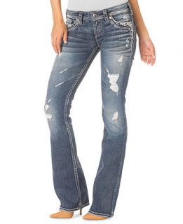 Silver Jeans Juniors Jeans, Pioneer Bootcut Leg, Destroyed Medium Wash   Juniors Jeans
