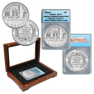 2010 MS70 ANACS FDOI American Veterans Disabled for Life Silver Dollar
