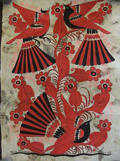 exotic birds mexican folk painting by heart in art