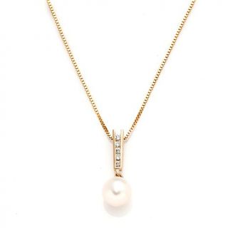 Imperial Pearls 14K Gold 7.5 8mm Cultured Akoya Pearl and Diamond Pendant with