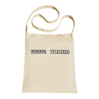personalised word tile sling tote bag by primitive state