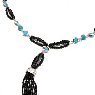 Jay King Sleeping Beauty Turquoise and Black Agate Sterling Silver 28 3/4" Tass