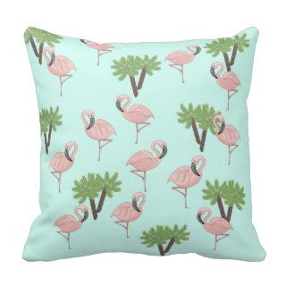 Pink Flamingo and Palm Trees Pattern Pillows