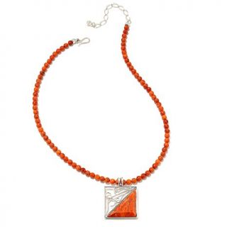 Jay King Orange Coral Sterling Silver Pendant with 18" Beaded Necklace