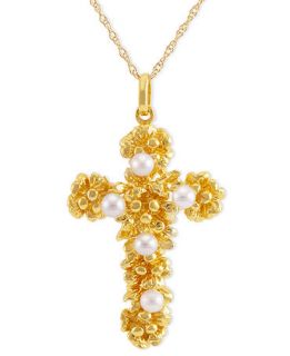 Pearl Necklace, 14k Gold over Sterling Silver Cultured Freshwater Pearl Cluster Cross Pendant (3 1/2 4mm)   Necklaces   Jewelry & Watches